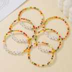 Thanksgiving Stackable Bracelet for Women Set Colorful Beads Rubber Ring Elastic Layering Letter Disc Maple Leaf Pendant Clay Stretch Fall Bracelets Fall Costume Bracelet Jewelry for Women - style: Style4