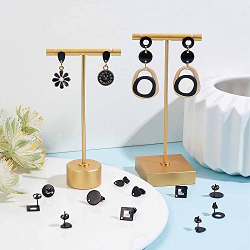 SUNNYCLUE 1 Box 30Pcs 5 Style Black Earring Posts Stainless Steel Earring Post Ear Stud with Loop Metal Earring Studs Flat Round Stud Earrings Ear Nuts for Earrings Jewelry Making DIY Women Crafts - color: 15 Pairs Black Earring Posts Findings
