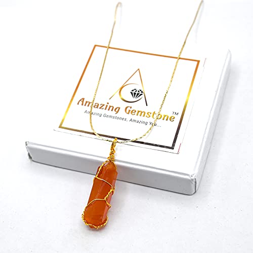 Amazing Gemstone Crystals and Healing Stones Carnelian Necklace - Gold Chain Necklace Pendant - Real Crystal Necklace - color: Double Point (Gold Wire), size: 1 PIECE