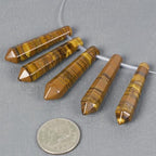 50mm Natural Iron Tiger Hexagonal Wand Jewelry Making Crystal Pointed Chakra Reiki Healing Beads 2mm Hole Drilled(Pack of 5) - color: Iron Tiger