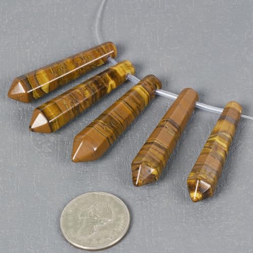 50mm Natural Iron Tiger Hexagonal Wand Jewelry Making Crystal Pointed Chakra Reiki Healing Beads 2mm Hole Drilled(Pack of 5) - color: Iron Tiger