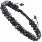 MASSIVE BEADS Double Layer Natural Chakra Healing Power Crystals Macrame Bracelet Yoga Stone Beads Gemstone Meditation Relax Anxiety Bangle for Unisex Women Men - color: Black Obsidian, size: 4mm