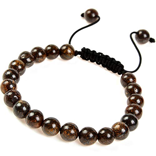 MASSIVE BEADS Natural Healing Power Gemstone Crystal Beads Unisex Adjustable Macrame Bracelets - color: Bronzite, size: 6mm
