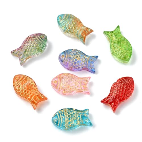Stiesy Electroplated Glass Beads 90Pcs, 9 Colors Golden Metal Enlaced Fish Shape DIY Craft Beads for DIY Bracelet Necklace Jewelry Making Keychain Craft - color: Fish-9 Colors-90pcs