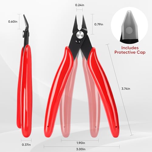 5 Inch Flush Cutters, 1 Pack Micro Wire Cutters, Sharp Zip Tie Cutter, Precision Wire Cutters for Crafting, Jewelry Making, Plastic Models, 3D Print, Electronics, Floral (Red) - color: Red ( 1 Pack )