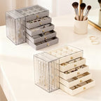 Greenfeather Jewelry Organizer with 7 Removable Drawers, Clear Acrylic Jewelry Box with 16 Necklace Hooks 48 Pairs of Earring Holes 5 Velvet-Lined Drawers for Rings Bracelets Necklaces - color: Off-White-Style B