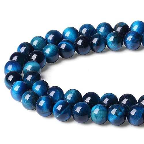 LAIDANLA Aquamarine Tiger's Eye 6mm Stone Beads Round Loose Gemstone Stone Beads for DIY Bracelet Necklace Earrings Jewelry Making Polishing Beading Crystal 96PCS 2 Strand 32" - color: N-Aquamarine Tiger's Eye, size: 6mm
