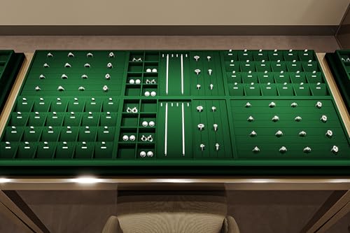 4 In 1 Velvet Jewelry Trays Jewelry Drawer Organizer Tray Stackable Jewelry Trays Necklace Bracelet Ring Earring Organizer Tray (Green) - size: 3 Grid