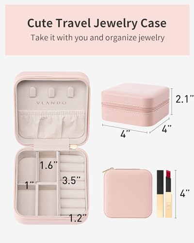 VLANDO Travel Jewelry Case - Teacher Appreciation Gifts for Women - Small Jewelry Travel Organizer Box Travel Essentials Gift for Teen Girl Women - Pink - color: A.Pink