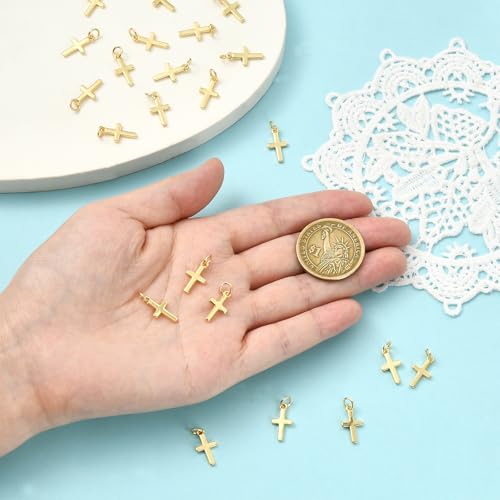 18K Gold Plated Cross Charms for Jewelry Making Brass Jesus Dangle Charm Cute Christ Pendants Bulk for Bracelets Necklaces Earrings DIY Crafts Supplies - color: 18K Gold 03