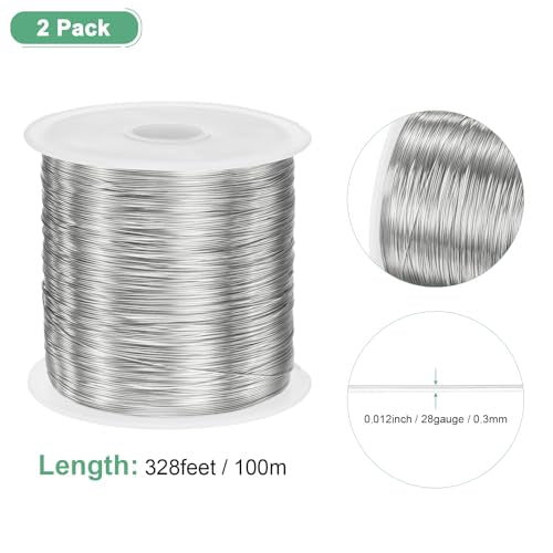 M METERXITY 2Roll 0.3mm Jewelry Wire, 28 Gauge 328FT Craft Wire Copper Beading Wire for Jewelry Making/Planting/Weaving/DIY Crafting, Soft Metal Wires [100M, Silver] - color: Silver, size: 28 Gauge 328FT
