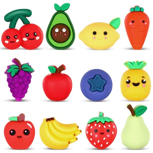 Watersay 12 Pcs Fruit 3D Silicone Focal Beads for Pens Bracelet Fruit Character Beads Bulk Funny Apple Strawberry Lemon Cherry for Keychain DIY Crafts Necklace Lanyards Jewelry Making Kit Supplies - style: Fruit