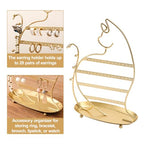 NIKKY HOME Cat Earring Holder Hanging Organizer Stand Metal Jewelry Tree Table Top Ear Stud Holder Tower Rack with Ring Tray and Hook for Girls (56 Holes), Gold