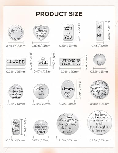 JIALEEY Motivational Charms, Wholesale Bulk Lots Inspirational Message Charm Pendants for Crafting, Jewelry Findings Making Accessory For DIY Necklace Bracelet, 30PCS
