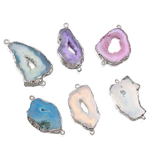 Natural Agate Geode Crystal Druzy Connectors Pearl Links Jewelry Connectors Charms DIY for Necklace or Jewelry Making（3 pcs） - size: 20X40-30X60mm