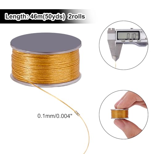 PH PandaHall 0.1mm Nylon String 100 Yards Beading Thread Nylon Seed Bead Thread Bracelet Beading String Sewing Strings for Leather Stitching Jewelry Bracelets Making, Goldenrod - color: Gold