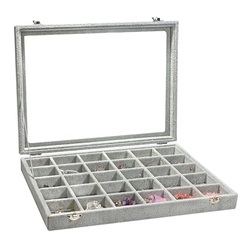 Stratalife Jewelry Organizer Jewelry Holder Storage Earring Organizer Box Tray with Lid Velvet Earring Display for Drawer 30 Grid Grey - color: Gray, size: 24 Grid