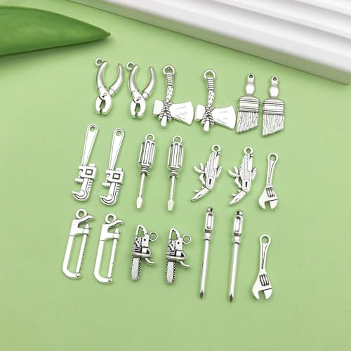 Sailanzi 60pcs Ancient Silver Tool Series Wrench, Screwdriver, Hammer Jewelry Making DIY Keychain Earrings Pendant Various Design Charms for Jewelry Making Bracelets Necklace(SN604) - color: SN604