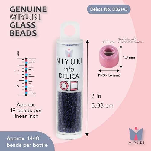 Miyuki Delica Seed Beads – Size 11/0 (1.6 mm), DB2143, Duracoat Navy Blue Opaque Dyed, 7.2 g, Approx. 1440 Beads, Made in Japan - color: DB2143 - Duracoat Navy Blue Opaque Dyed