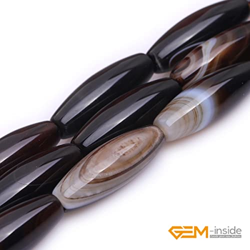 GEM-Inside Botswana Agate 10x30mm Bronw Olivary Banded Beads Natural for Jewelry Making Loose Beads Natural 15" - size: Brown-10X30mm