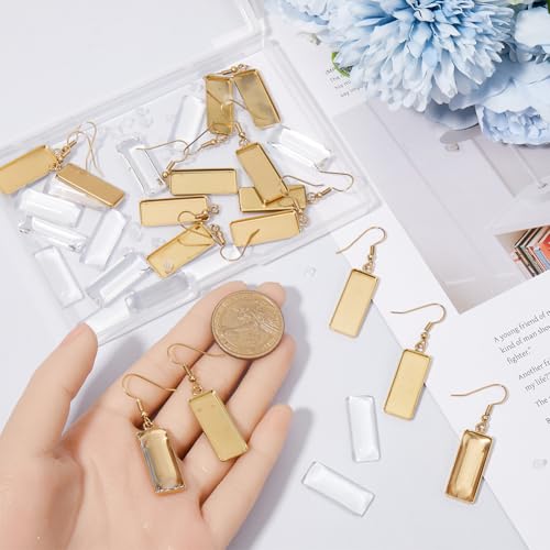 1 Box 60Pcs 20 Sets Gold Bezel Earring Blanks Earrings Wire Hooks Blanks Bezel Trays with 20Pcs 10x25mm Rectangle Glass Cabochon Settings Silicone Earring Backs for Jewelry Making DIY Dangle - style: Style 2