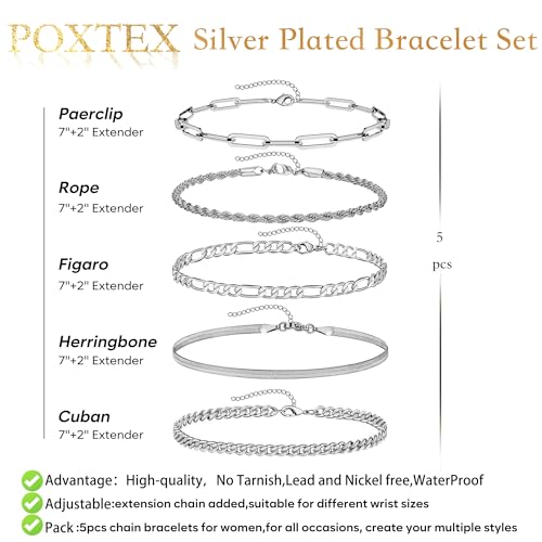 Gold Bracelets Set for Women Stack, Chunky Thick Bracelets Stack for Women Trendy, Simple Dainty Thin Gold Plated Cuff Stackable Bracelets With Beaded Cuban Paperclip Snake Rope Bangle Hand Chain Jewelry - style: Style 02-silver