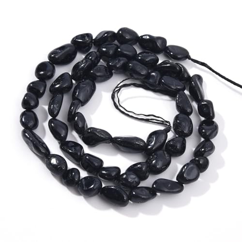 Black Tourmaline Pebble Nugget Oval Free Tumbled Stone 6-8mm Natural Gemstone Loose Beads Approx 15.5 inch for DIY Jewelry Making - color: Black Tourmaline