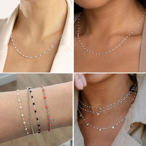 33 Feet Stainless Steel Enamel Chains Bulk, 2mm 304 Stainless Steel White Enamel Beaded Cable Link Chain Roll Spool for Jewelry Making - color: Stainless Steel White Beads