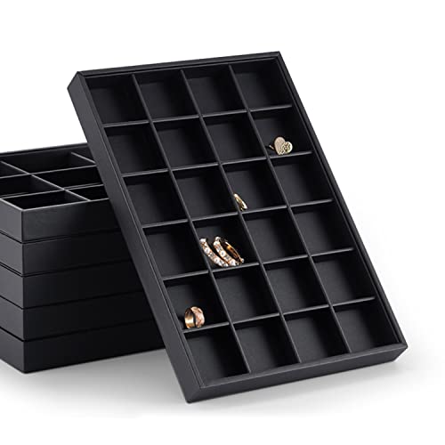 Black PU Leather Jewelry Display Flat Tray Ring Necklace Watch Organizer Display Tray (1 grid) - style: 12 Grids