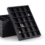 Black PU Leather Jewelry Display Flat Tray Ring Necklace Watch Organizer Display Tray (1 grid) - style: 12 Grids