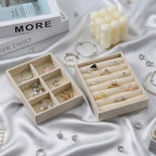 Velvet Jewelry Organizer Small Jewelry Tray Set Box Stackable Velvet Organizer Tray Drawer Inserts Ring Box Flat Stacking Trays Display Case for Earrings Rings Necklaces (Set 2,Beige)