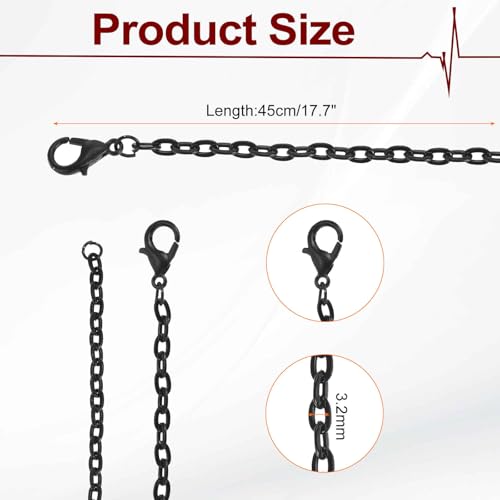 HARFINGTON 20 Pack 18 Inch Necklace Chains Bulk 3.2mm Black Plated Cable Chains with Lobster Clasps for Jewelry Making - color: Black, size: 18 Inch x 3.2mm