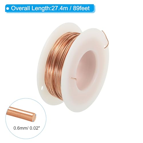 PATIKIL 89.89 Feet Solid Bare Copper Wire,22 Gauge 99.9% Pure Copper Wire 0.6mm Soft Beading Wire Metal Plant Stem Ties for Jewelry Craft (27.4m) - size: 0.6mm x 89.89ft