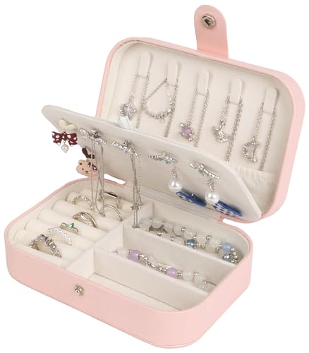 Travel Jewelry Case for Women Girls,PU Leather Small Travel Box Organizer, 6.3x4.3,Pink,1Pack - color: Pink, size: 6.3x4.3x2 In