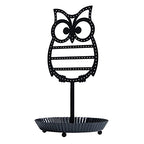 NIKKY HOME Earring Holder Hanging Organizer Stand Metal Jewelry Tree Table Top Owl Ear Stud Holder Tower Rack with Ring Tray for Girls (134 Holes), Black - color: Black