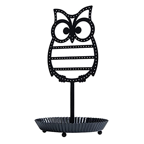 NIKKY HOME Earring Holder Hanging Organizer Stand Metal Jewelry Tree Table Top Owl Ear Stud Holder Tower Rack with Ring Tray for Girls (134 Holes), Black - color: Black