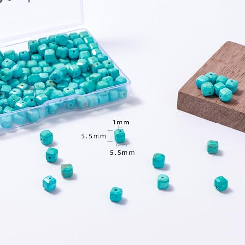 Natural Faceted Blue Turquoise Cube Stone Beads 5-5.5mm 60pcs/str Loose Square Semi Gemstone Stone Beads for Making Bracelets Necklace Earrings - color: Blue Turquoise
