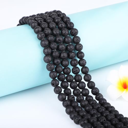 Natural Stone Beads Round Genuine Real Stone Beading Strand Loose Gemstones DIY Smooth Bead for Bracelet Necklace Earrings Jewelry Making (Black Lava, 8mm 45 Pieces) - color: Black Lava, size: 8mm 45pcs