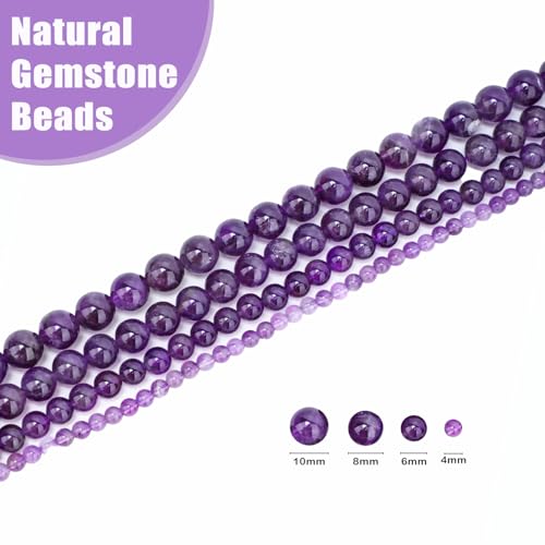 Natural Stone Beads Round Genuine Real Stone Beading Strand Loose Gemstones DIY Smooth Bead for Bracelet Necklace Earrings Jewelry Making (Amethyst, 10mm 36 Pieces) - color: Amethyst, size: 10mm 36pcs