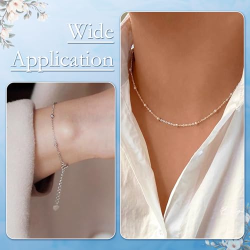 Elecrelive Sterling Silver Necklace for Women, 3.28 Feet Sterling Silver Satellite Ball Chains 2x1.2mm Permanent Jewelry Chains with Velvet Bags for Men Women Jewelry DIY Making - color: Silver-Satellite Chain