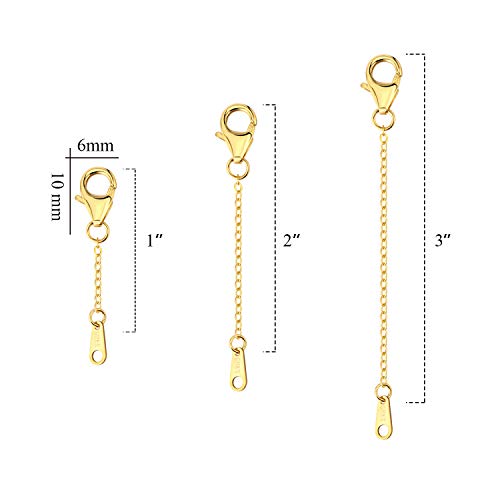 Extenders Chain Necklace 14K Gold Plated Sterling Silver Extension Chains for Jewelry Making(1 2 3 inch) - color: Gold