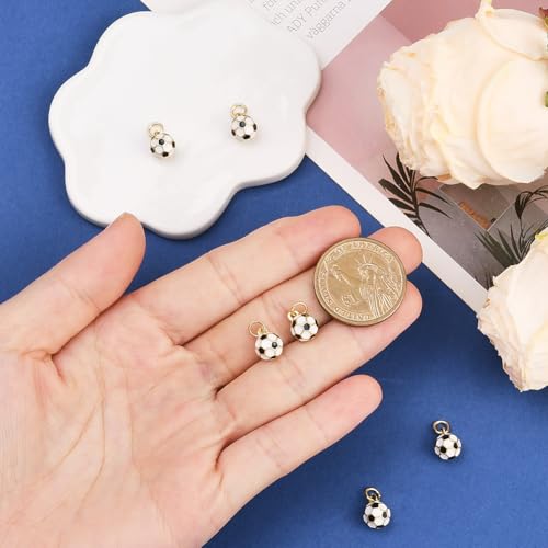 SUNNYCLUE 1 Box 6Pcs Real 18K Gold Plated Soccer Charms Soccer Balls Charms Bulk Enamel Round 3D Brass Colorful Metal Football Sport Pendants for Jewelry Making Supplies DIY Craft Keychain Bags Adults
