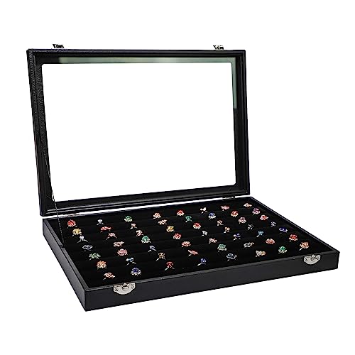 Wudygirl 7 Slots Ring Holder Organizer Box with Transparent Lid Black Jewelry Organizer for Store Display Jewelry Holder for Rings（Ring Organizer） - style: 7 Slot Ring Tray