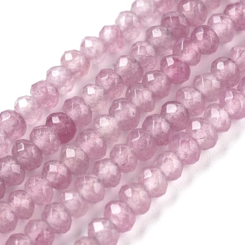 115pcs Natural Jade Disk Stone Beads 4x2mm Rondelle Faceted Dyed Stone Loose Spacer Beads for Jewelry Making Design Bracelet Necklace Keychain Phone Chain Lanyard Ornament, Flamingo - color: Flamingo