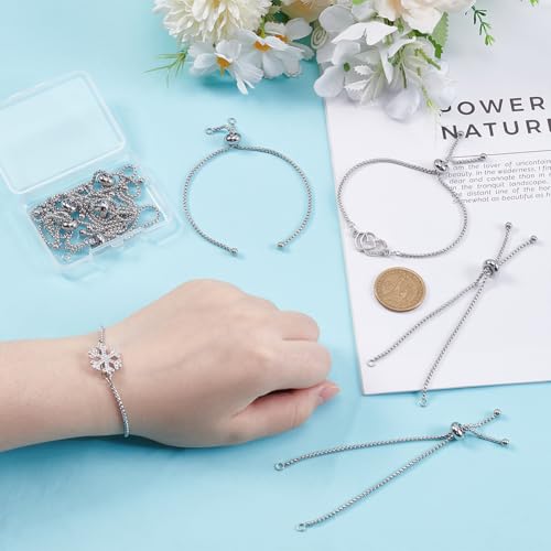 UNICRAFTALE 10pcs 9"(230mm) Stainless Steel Adjustable Slider Bracelets Metal Bracelet Chain Slider Bracelet Extender Chains with Ball Ends for Women Jewelry Making DIY - color: Stainless Steel Color