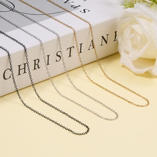 25pcs Stainless Steel Necklace Chains Three Color Cable Jewelry Necklace Bulk Craft Handmade Jewelry Chain with Adjustable Extender - color: Black Cable Chain