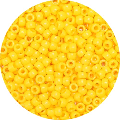 1200pcs Pony Beads Bulk – Yellow 6x9mm Plastic Craft Beads for Bracelets, Jewelry, Hair Braiding & DIY Projects - color: Yellow