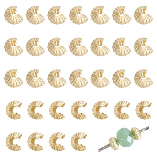 BENECREAT 14K Gold Plated Brass Beads, Crimp Bead Knot Covers Metal Half Round Open Crimp Beads for Jewelry Craft Making - color: Smoothed Gold, size: 0.21x0.14 Inch