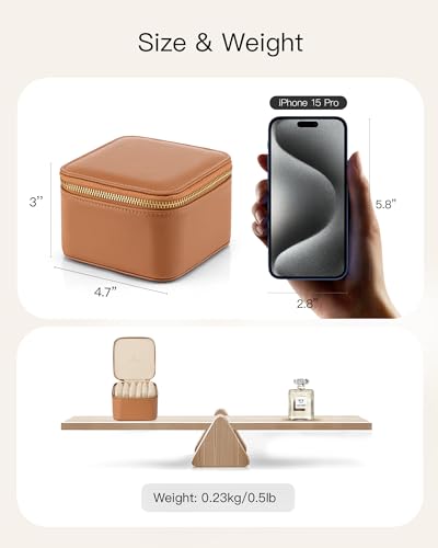 VLANDO Travel Jewelry Case,Valentines Gifts,Small Jewelry Box Organizer,Travel Jewelry Storage with 6 Velvet Jewelry Zipper Pockets, Birthday Gifts for Women Girls (Brown) - color: 6PCS-Brown
