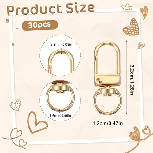 30Pcs Lobster Claw Clasps Keychain Clasp Clips Metal Swivel Lobster Clasp Hook Key Chain Hooks Gold Swivel Snap Hooks for Keychains DIY Lanyard Crafts